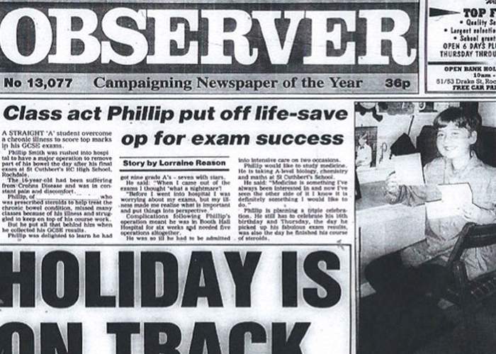 Phillip (sic) Smith featured on the front page of the Rochdale Observer