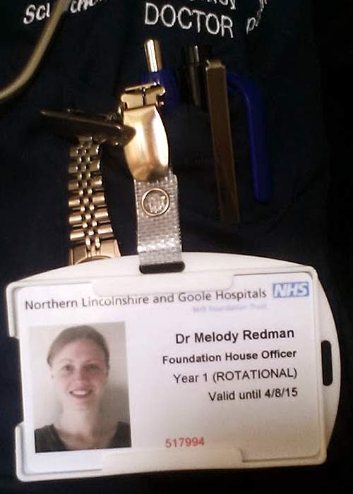 Melody&#39;s badge and fob watch handed down from her mum, a former nurse